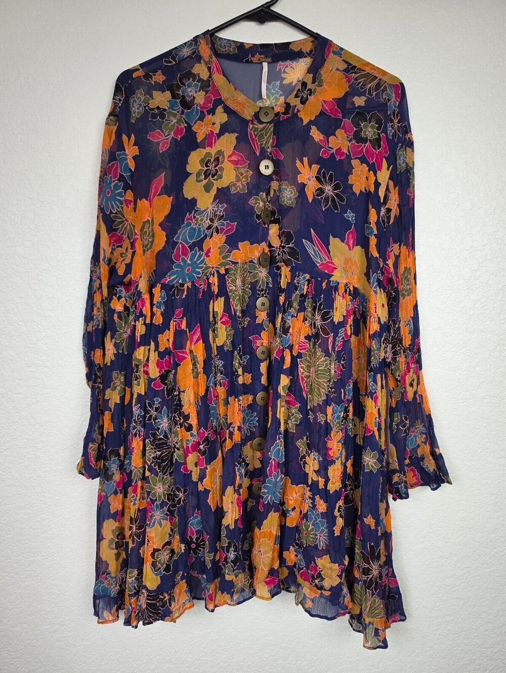 Free People Floral Navy Blue Small Retro Mini Dress